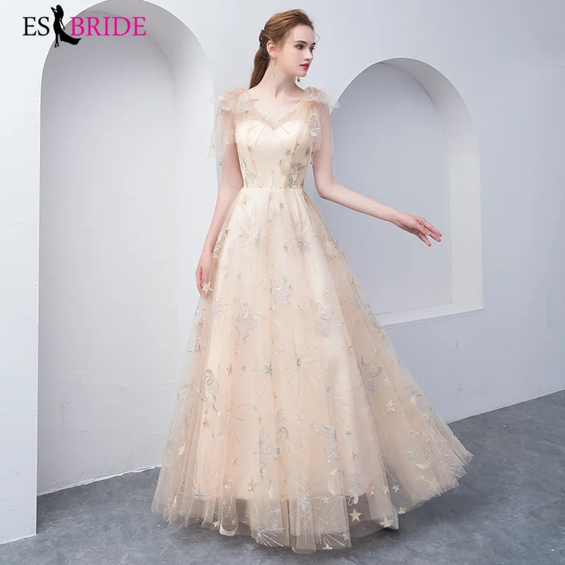 

evening dresses long 2019 ES30266 V Neck formal dress evening party champagne dresses evening gowns for woman robe de soiree