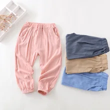 Летние детские, летние, эластичные, хлопковые, повседневные штаны для мальчиков, тонкие противомоскитные штаны