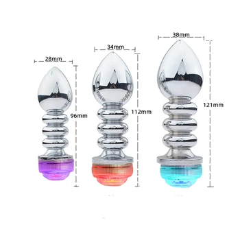 Metal Anal Plug Remote Control Discoloration LED Light Anal Beads Prostate Massager Dildo Butt Plug Sex Toys For Men Women 6