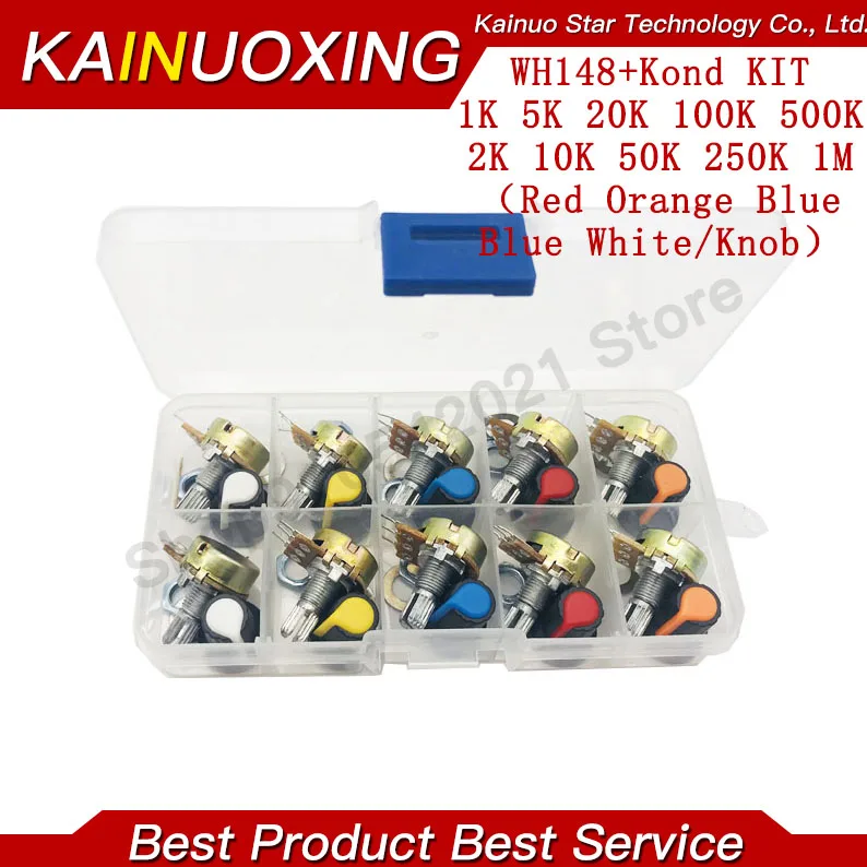 Комплект потенциометра WH148 B1K 2K 5K 10K 20K 50K 100K 500K 1M 15 мм линейный конический