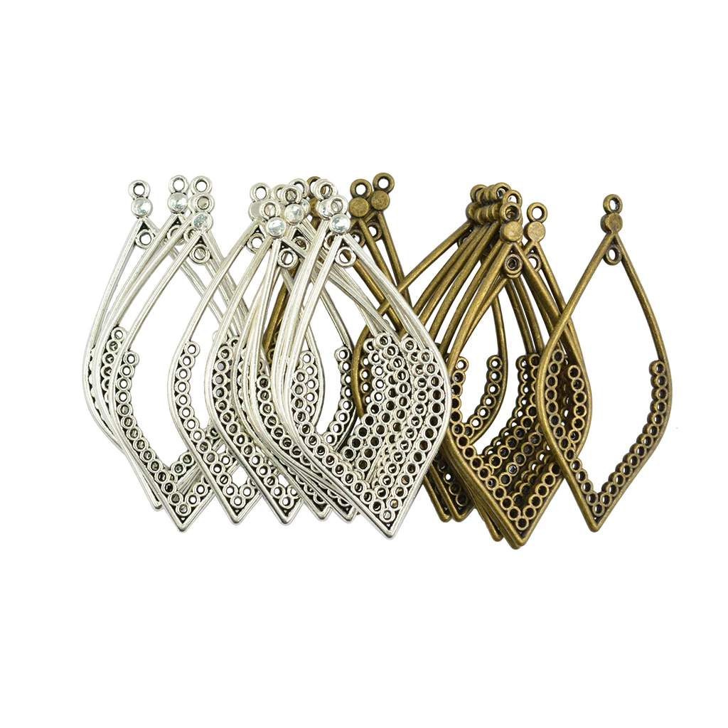 24Pcs Tibet silver color Metal Hollow Leaf Shape Frame Charms Pendants For Earring Dangle Jewelry Making