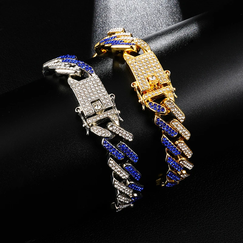 Хип-хоп, 1 комплект, 13 мм, Bling Iced Out, циркон, кубинский, полный, проложить горный хрусталь, мужской браслет, ожерелье Золотое серебро для Мужчин, Ювелирные изделия