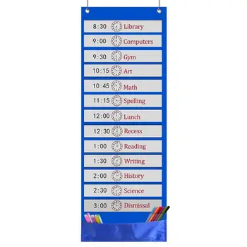 

Daily Schedule Pocket Chart 26 Double-Sided Reusable Dry-Eraser Cards Hanging Pocket Chart For Office