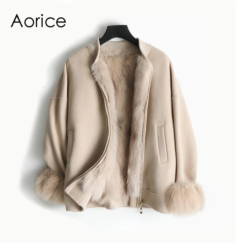 Aorice ZY383 Женская шерстяная тканевая куртка женская опушка из лисьего меха и манжеты для отдыха осень/зима шерстяная верхняя одежда