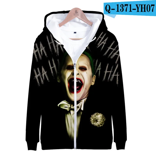 Горячая HAHA Джокер толстовки на молнии для мужчин s Хэллоуин Crazy Smile толстовки с капюшоном для мужчин/женщин Suicide HAHA Joker куртка с капюшоном в стиле хип-хоп - Цвет: 3dLL-308-67