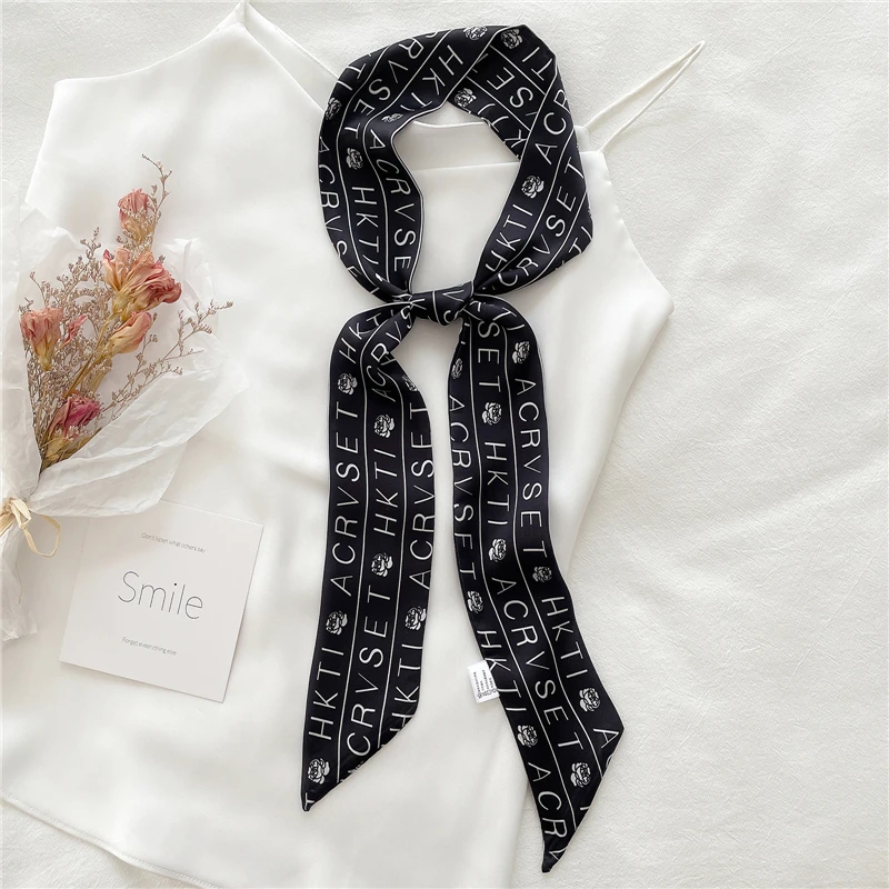 Women Silk Long Hairband Necktie Print Floral Skinny Ribbon Scarf Bag Wrist Bandana Girl Waist Popul 2021 Summer Accessories small hair clips Hair Accessories