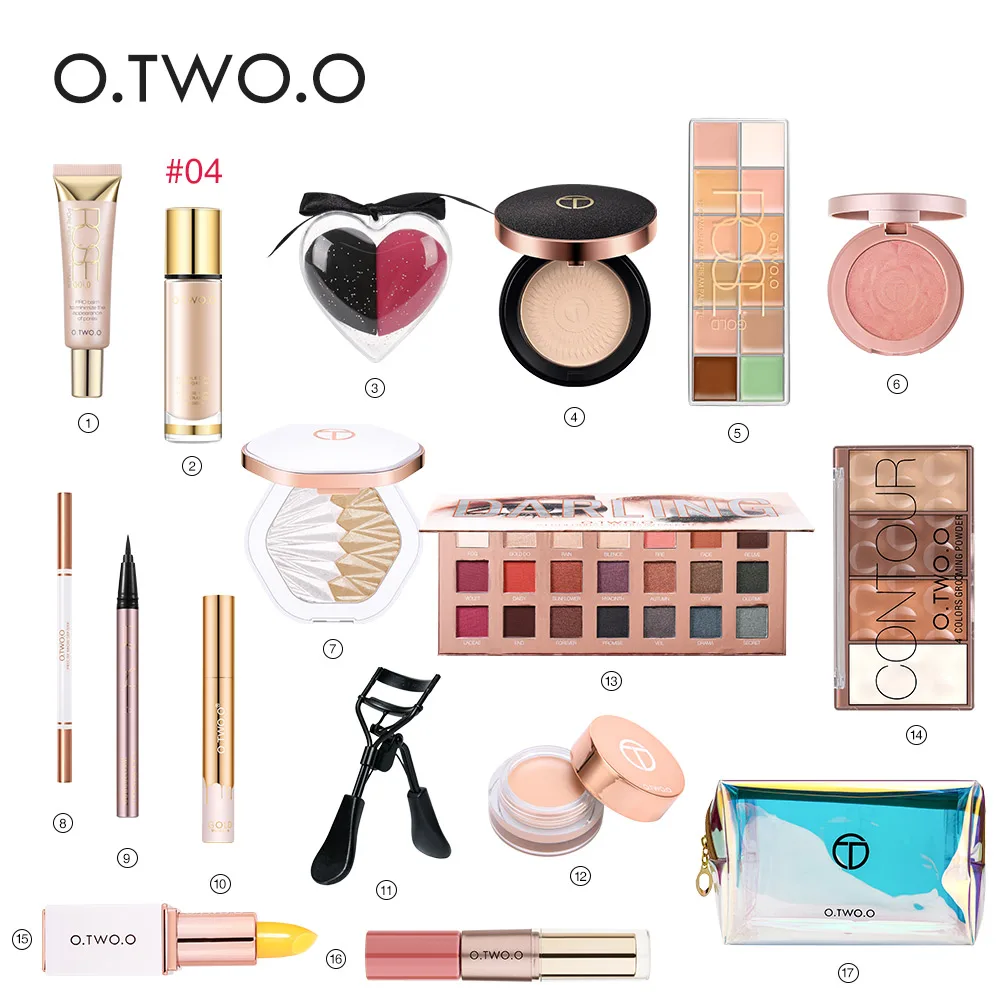 foundation color 4 O.TWO.O 17 шт. полный набор макияжа с тональным кремом Румяна хайлайтер матовая губная помада Водонепроницаемая подводка для глаз Косметика для век комплект - Цвет: foundation color 4