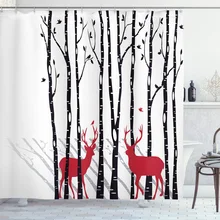 

Antlers Shower Curtain Deer Tree Forest Flying Leaves Branch Reindeer Theme Bath Curtains Bathroom Home Decor Waterproof Screens