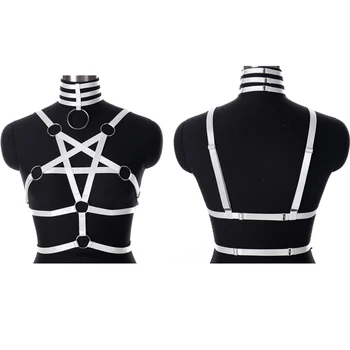 

Pentagram Body Cage Harness Bra White Strappy Bondage Sexy Lingerie Gothic Punk Adjust Plus Size Night Clubs Party Cosplay Rave