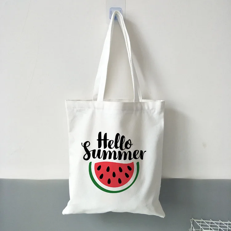 Новая женская Повседневная тканевая сумка Hello Summer с принтом арбуза, сумка для покупок, дамская сумка, многоразовая Большая вместительная сумка - Цвет: B0344-TBWH-M