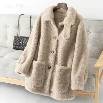 

Women 2021 Autumn Winter Genuine Lambs wool Fur Coat Female Loose Sheep Granular Plush Jacket Lady Thick Warm Casual Outwear B38