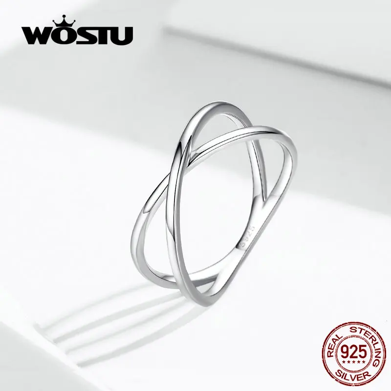 WOSTU Настоящее 925 стальное кольцо Серебряный двойной слой с крестом кольца на палец классические новые кольца для женщин ювелирные изделия подарок BKR543