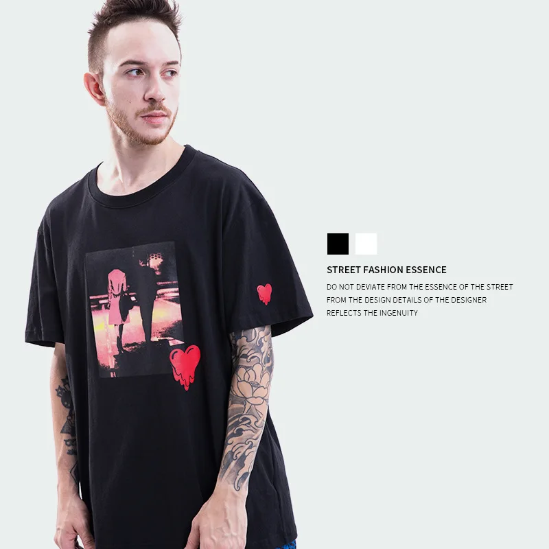 

2018 Europe And America Popular Brand Summer New Style Men'S Wear Dissolved Heart Romantic Printed Men's Leisure T-shirt
