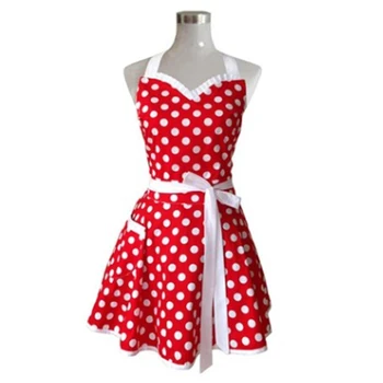 

Lovely Sweetheart Red Retro Kitchen Aprons Woman Girl Cotton Polka Dot Cooking Salon Pinafore Vintage Apron Dress Gift