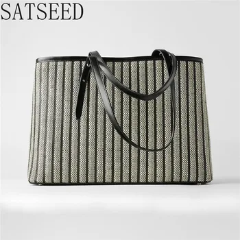 

Women Bag 2020 Fashion Stitching New Large-capacity Tote Female Bag Stitching Fabric Shoulder Shoulder Shopping Bag