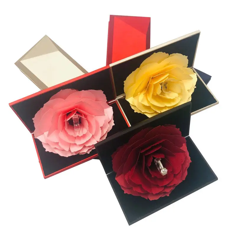 Складная Роза коробка для хранения ювелирных изделий и колец для женщин креативный драгоценный камень хранения органзы бумажная упаковка маленькая Подарочная коробка для колец сумка для Прополка