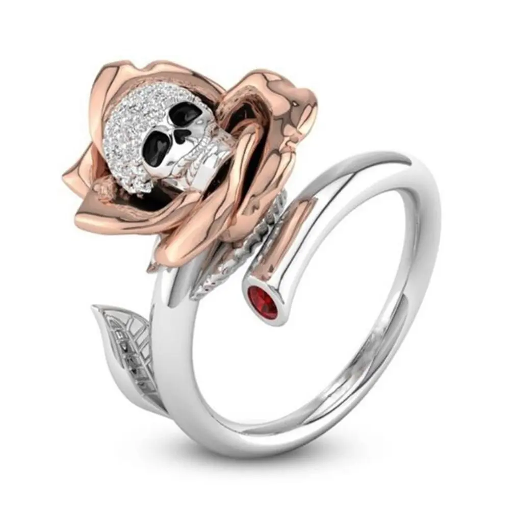 

Punk Titanium Steel Rose Flower Skull Rings For Women Men Party Bands Ring Jewelry Gifts Street Dance Show