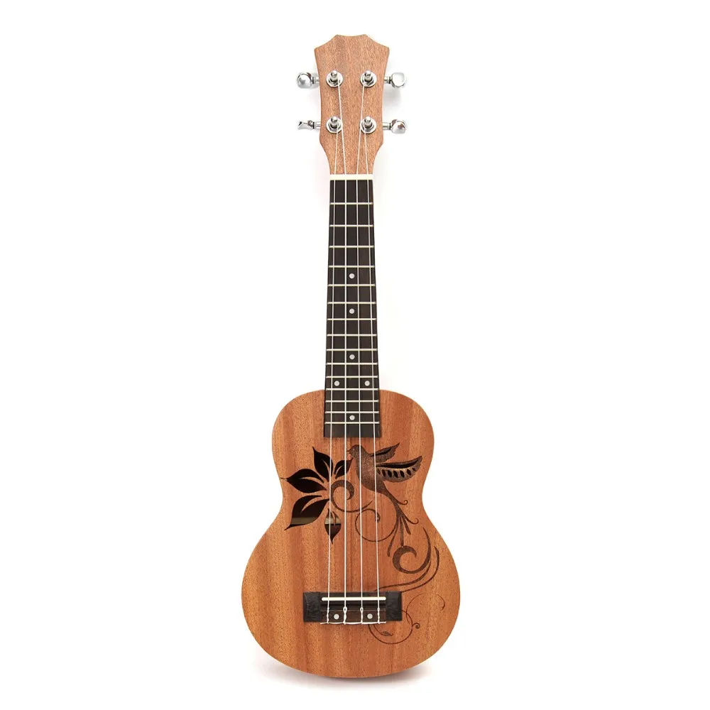 

21" Mini Sapele Bird And Mahogany Fingerboard Mahogany Neck Fine-Tuned Nylon String Ukulele Guitar Matte Children Gift