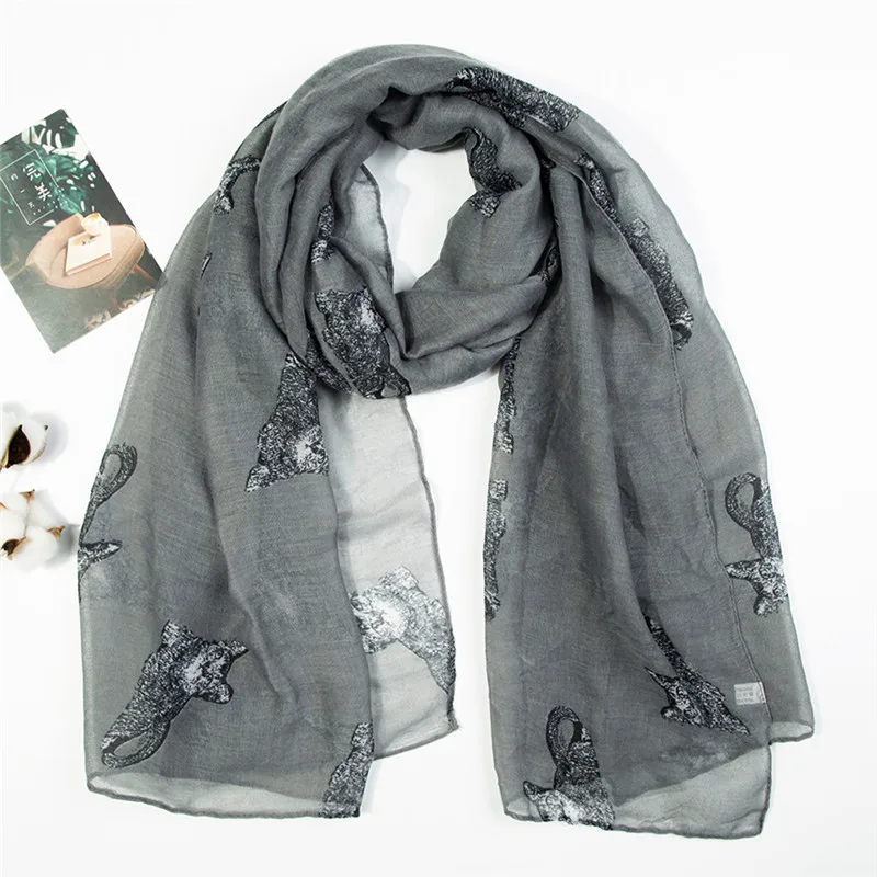 Autumn And Winter New Style Women Ladies Cat Print Chiffon Scarf Wrap Shawls Headband Soft Long Bufanda Szalik |