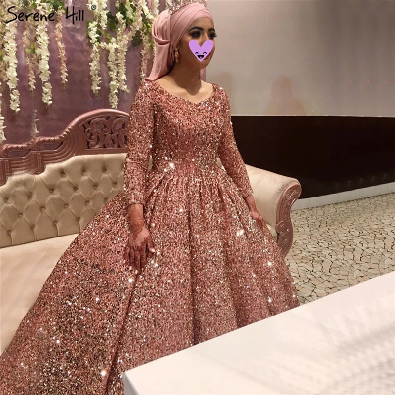 Rose gold long sleeve wedding dress Clearance