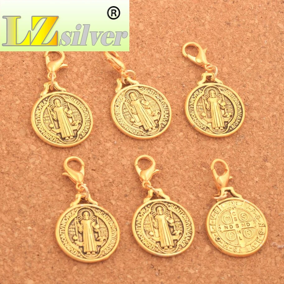 18.3x35.1mm Saint Benedict Medal Cross Clasp European Lobster Trigger Clip On Charm Beads 100PCS Zinc Alloy Bronze  C496