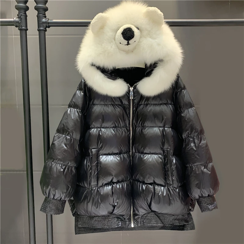 Зимняя женская теплая пуховая Повседневная куртка 90% пуховое пальто для девочек с воротником из лисьего меха короткая женская куртка пальто C401201