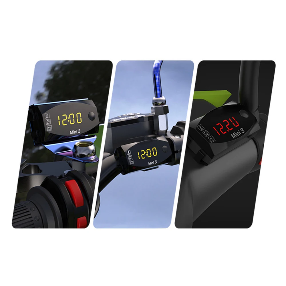 DC 6V-30V 3 In 1 Digital Time Clock + Thermometer + Voltage Voltmeter Motorcycle IP67 Waterproof Tester Battery Moniter Gauge