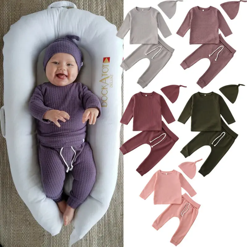 

0-24M Newborn Baby Girl Boy Winter Warm Clothes Striped Tops T-Shirt Pants Outfits
