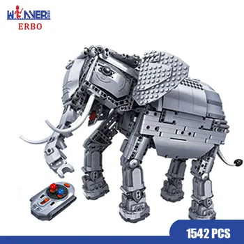 

ERBO 1542pcs Technic Creators RC Remote Control Elephant Animal Blacks Technology Building Block Bricks Toys for Children