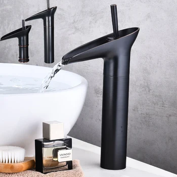 

Basin Faucet Black Antique Waterfall Faucet Bathroom Mixer Tap Deck Mounted Wash Sink Hot and Cold Taps
