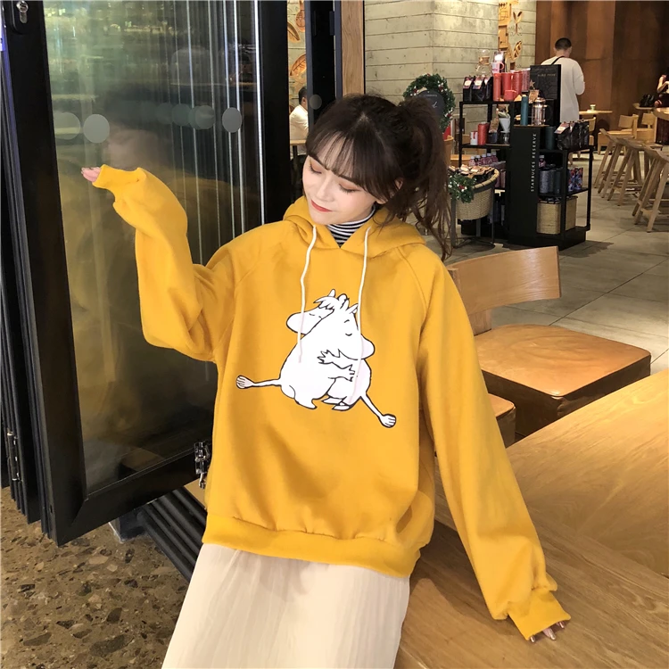 Женские толстовки с капюшоном, с принтом Kawaii, свободные, для студентов, Harajuku, одежда для женщин, толстые, теплые, для отдыха, уличная одежда, толстовки