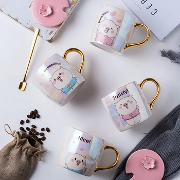 

Creative Cute Cup Ceramic Cup Mug Cartoon Couple's Cups Milk Cup Coffee Cup Tea Cup with Lid Spoon