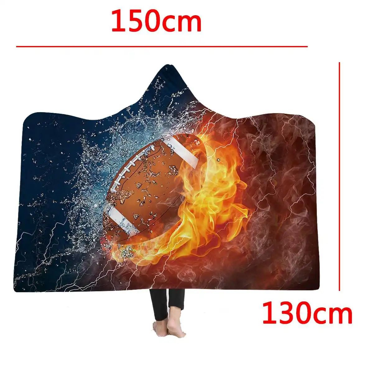 KIWARM 150x200/130x150 см носимое Флисовое одеяло s 3D мультфильм Спорт печать кровати теплый двухслойный плюшевый с капюшоном одеяло с шляпой