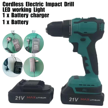 

21V 21+2 Torque Cordless Brushless Electric Impact Drill 10mm Impact Screwdriver With Rechargeable Battery 3 In 1 Power Tool