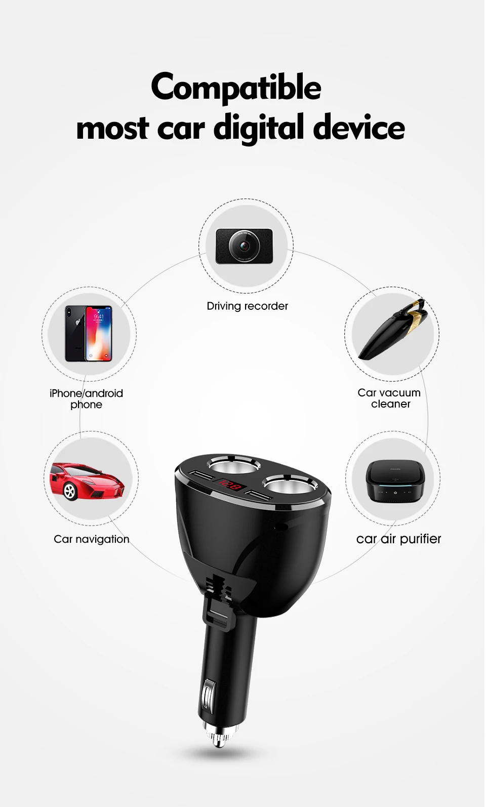 LINGCHEN USB Автомобильное зарядное устройство для samsung 3.4A быстрая зарядка автомобильное USB с расширенным прикуривателем автомобильное зарядное устройство адаптер для телефона