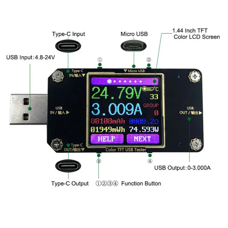 4,5-24 В 0-3A USB мультиметр Цифровой тестер метр детектор AC DC Вольт Ампер Ом крышка