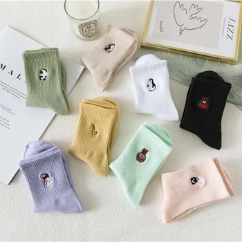 

Handmade Embroidery Animal Funny Socks Warm Harajuku Panda Penguin Rabbit Design Cute Socks Women Happy Cartoon Calcetines Mujer