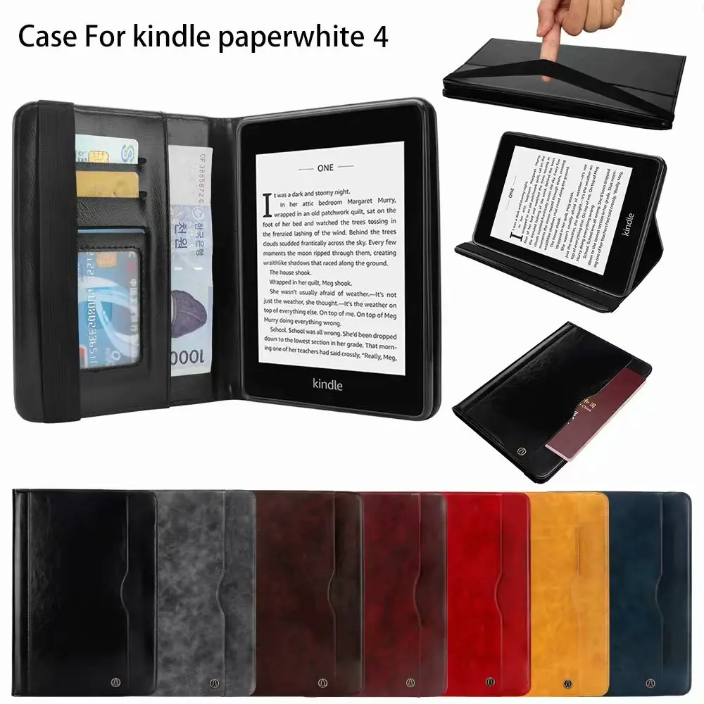 

Tablet Case For kindle Paperwhite4 Wallet Card Package Oil Wax Skin Leather Flip Stand Strap With Pen Set