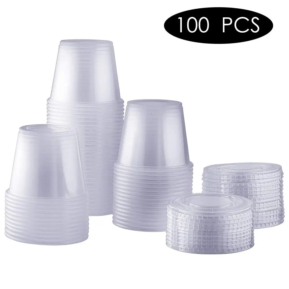

100PCS Disposable Dispensing Plastic Cup With Lid Sauce Jelly Souffle Cups For Home Party 1/2/4/5.5 Oz