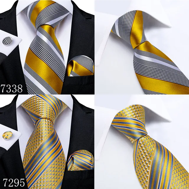 Gift Men Tie Gold Black Striped Paisley Silk Wedding Tie For Men Dibangu  Design Hanky Cufflink Quality Men Tie Set Dropshipping - Ties - AliExpress