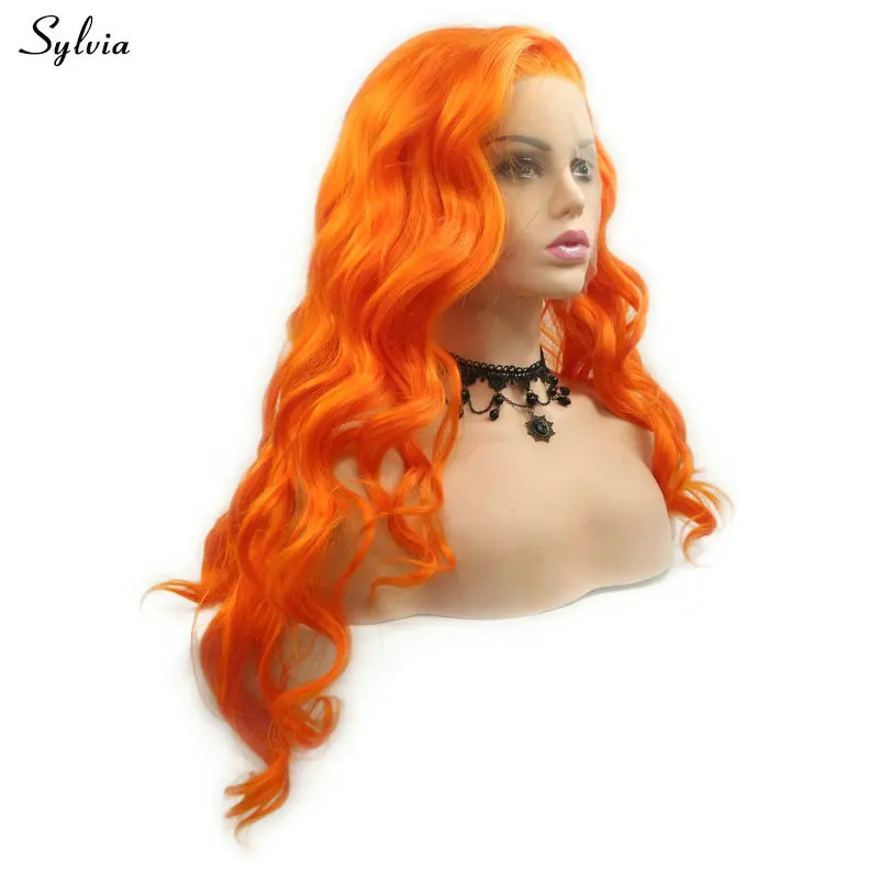 Sylvia Bouncy кудрявый оранжевый парик Длинные Синтетические парики на шнуровке спереди натуральный вид Косплей вечерние термостойкие для женщин Drag queen