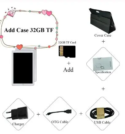 Add Case 32GB TF 10-дюймовый планшетный ПК с системой андроида и 7,0 планшетный ПК, объемом памяти 4 Гб/64 GB Bluetooth WiFi 4 ядра планшет 1280*800 ips 4G телефон, планшет на OC Android 10,1 Tab - Комплект: Add Case 32GB TF