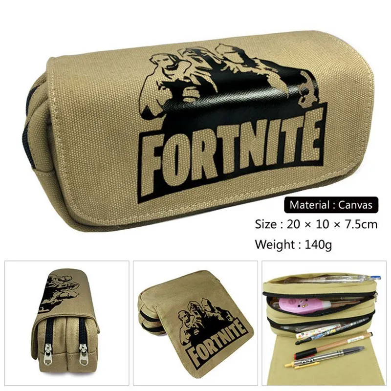 FOR- New fashion students PU printed canvas zipper pencil bag multi-function two layers of stationery pen boxes student supplies - Цвет: 17