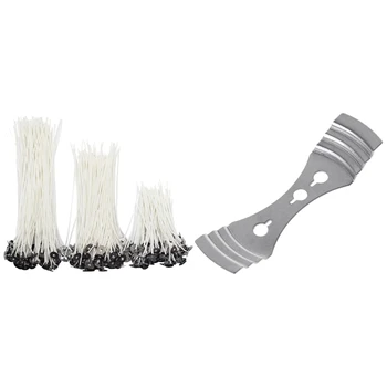 

300Pcs Low Smoke Natural Candle Wick with Wax Pre-Wax Wick & 10PCS Three-Hole Candle Wick Holder Cotton Core Positioning