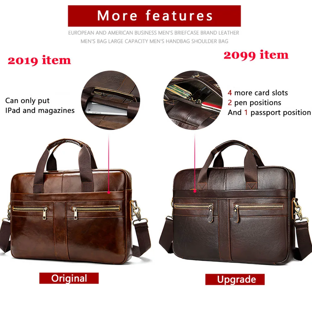 WETSTAL Men's Leather Bag for 14 Laptop Bag Computer Mens Briefacase Genuine Leather Messenger Bags for Documents A4 Portfolio