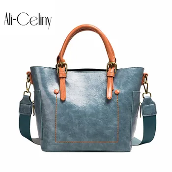 

Bag women 2019 new versatile broadband large capacity one shoulder messenger bag leisure color contrast portable bucket bag