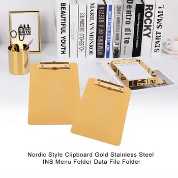 

9.8x7IN Nordic Style Gold Writing Pad Stainless Steel Menu Folder Data Board Restaurant Order Single Plywood INS Data Folder