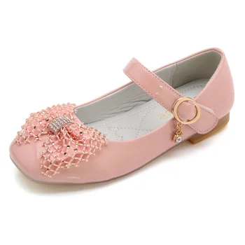 

New Princess Shoes Children Girls Leather Shoes Bow Solid Color Patent Leather Big Children Dance Shoes Student Performance B837