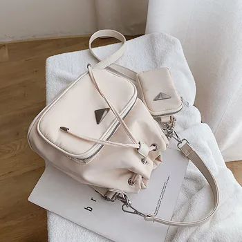 

Women Crossbody Bag Water Proof Messenger Shoulder Bags Vintage Pull String Bucket Oxford Handbag with Mini Pocket For Daily