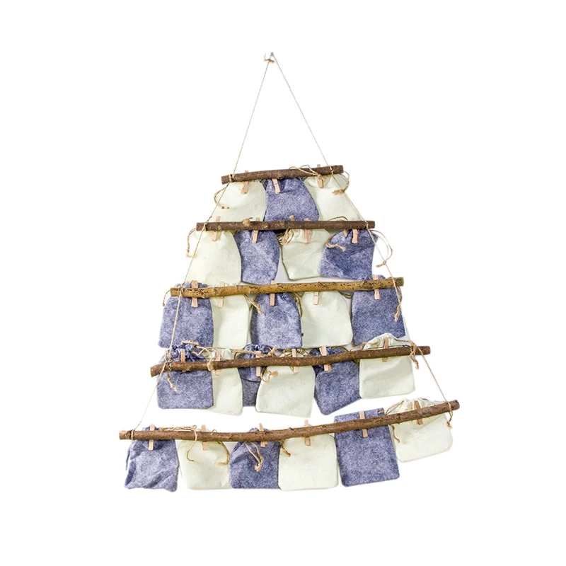 

HOT-Christmas Countdown Calendar Burlap Advent Calendars Rack with Hanging Bag Candy Gift Bags DIY Xmas Countdown Christmas Deco